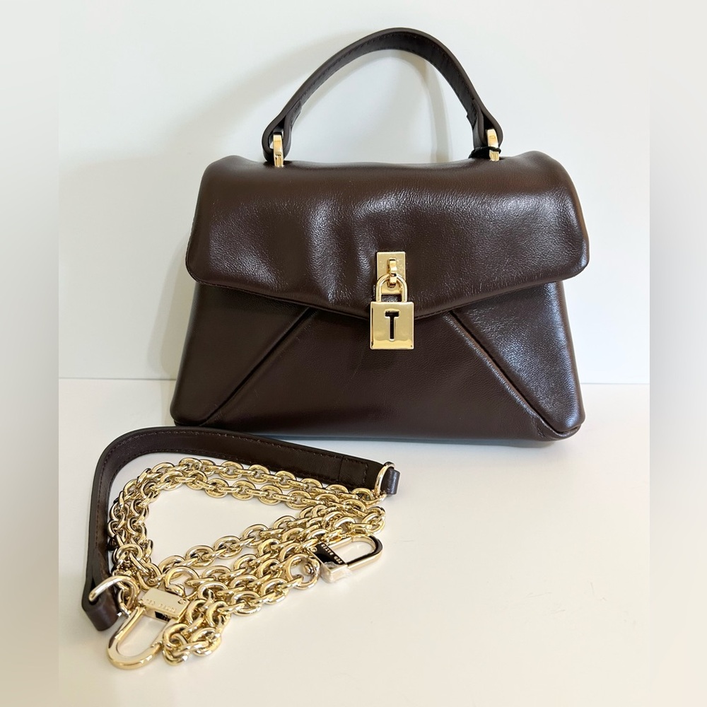 Ted Baker Rich Brown Crossbody Top Handle Bag w/Gold Hardware.
